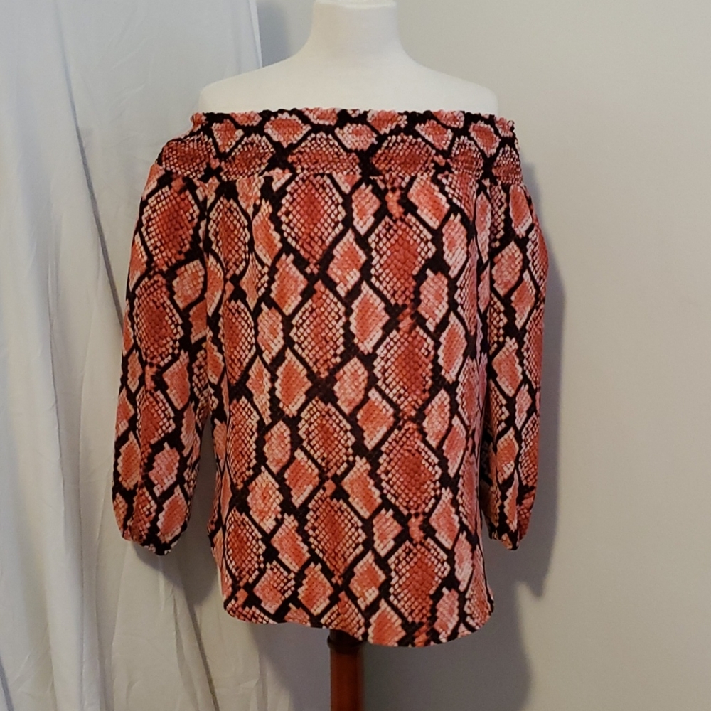 NWT Snake Print, Off Shoulder Peasant Blouse